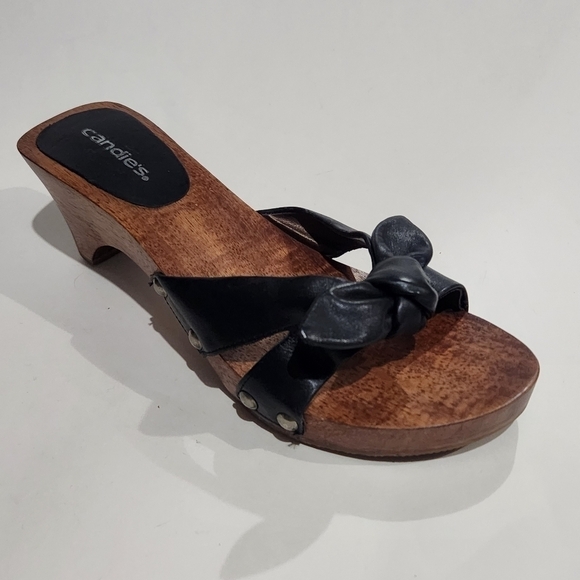 Vintage 80's Wood and Leather Candies Mule Sandal Heel sz 8 - Picture 12 of 12